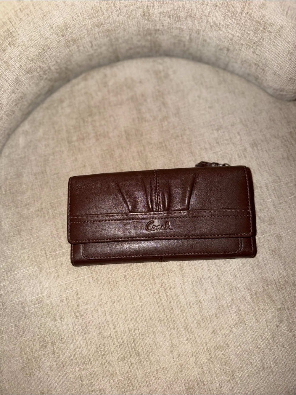 Coach Dark Brown Leather Trifold Wallet
